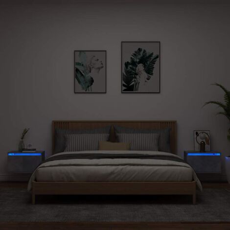 Tables de chevet murales avec lumières LED 2 pcs gris béton vidaXL (1/5)