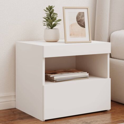 Vidaxl – Table de chevet moderne avec lumières LED – Bois d'ingénierie blanc – Dimensions 50x40x45 cm – Grand espace de rangement