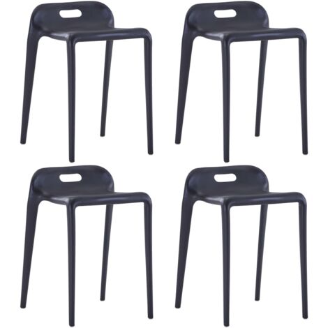 Vidaxl – Lot de 4 tabourets empilables en polypropylène noir – Hauteur d'assise 48 cm – Pour intérieur et extérieur – Faciles à nettoyer