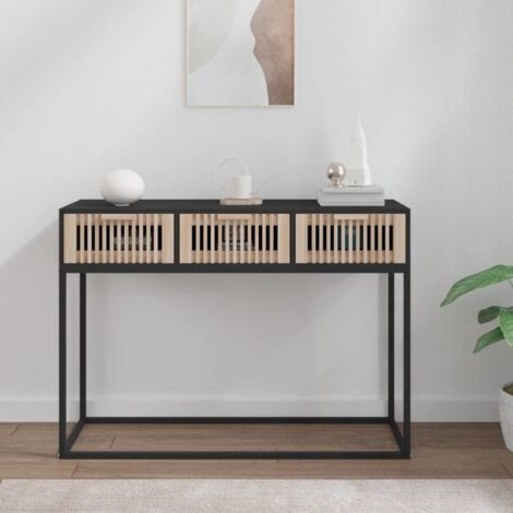 Vidaxl – Table console noire 105x30x75 cm – Bois d'ingénierie et fer – 3 tiroirs – Résistante à l'humidité – Style scandinave (1/6)
