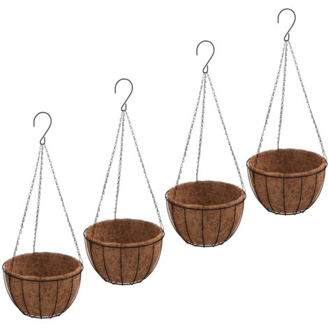 Jardinières suspendues 4 pcs avec doublure coco Noir Ø 35x52 cm (1/5)