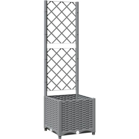 vidaXL Garden Planter with Trellis&Wheels Light Grey 40 x 40 x 136 cm