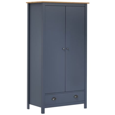 Vidaxl – Garde-robe 2 portes gris 89x50x170cm – Bois de pin massif – 1 tiroir et étagère – Penderie pour vêtements longs