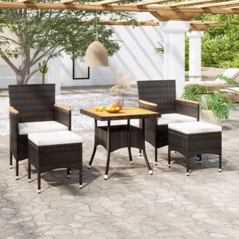 vidaXL 5 Piece Garden Dining Set Poly Rattan & Solid Acacia Wood Black (1/5)