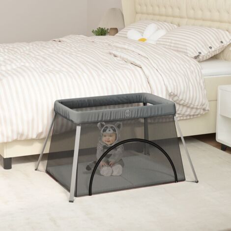 Vidaxl – Parc bébé pliable avec matelas – Tissu en lin respirant – Structure en aluminium et fer – Compact pour intérieur et extérieur