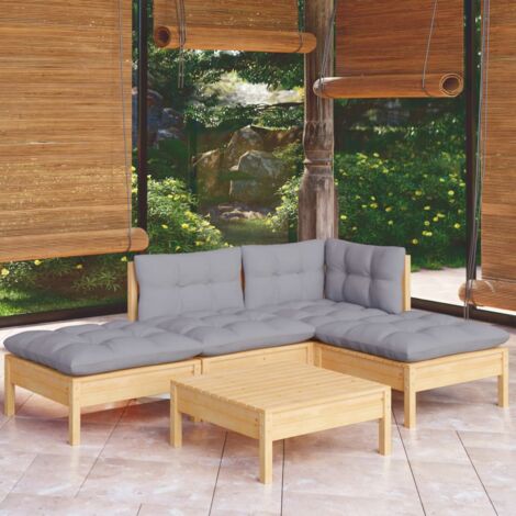 vidaXL 5 Piece Garden Lounge Set with Grey Cushions Pinewood (1/5)