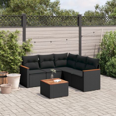 vidaXL 6 Piece Garden Sofa Set with Cushions Black Poly Rattan (1/3)