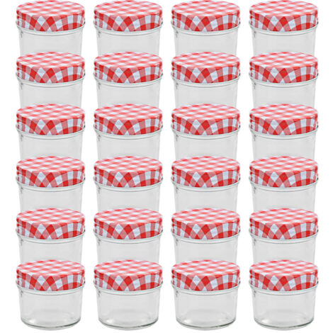 Vidaxl – Lot de 24 pots à confiture en verre 110 ml – Couvercles rouge et blanc – Large ouverture pour un remplissage facile – Conservation optimale