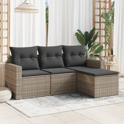 vidaXL 4 Piece Garden Sofa Set with Cushions Grey Poly Rattan (1/3)