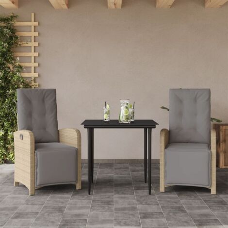 vidaXL 3 Piece Bistro Set with Cushions Beige Poly Rattan (1/5)