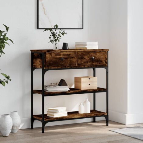 Vidaxl – Table console chêne fumé 72,5x25x75 cm – Bois d'ingénierie – Cadre métal style industriel – Fixation murale incluse (1/5)
