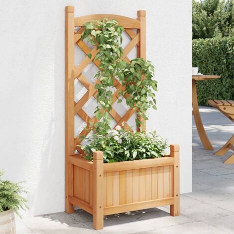 Vidaxl – Jardinière en bois massif de sapin marron 40x30x90 cm – Treillis pour plantes grimpantes – Bon drainage et ventilation