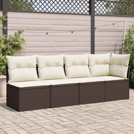 Canapé de jardin avec coussins 4 places marron résine tressée vidaXL (1/5)