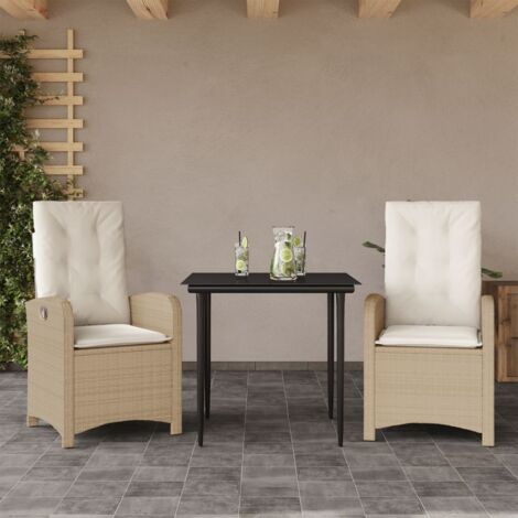vidaXL 3 Piece Garden Dining Set with Cushions Beige Poly Rattan (1/5)