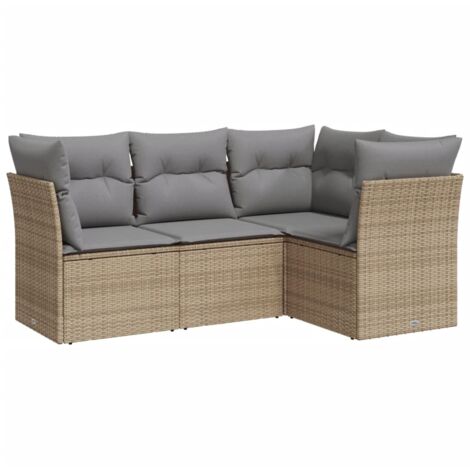 vidaXL 4 Piece Garden Sofa Set with Cushions Beige Poly Rattan (1/3)