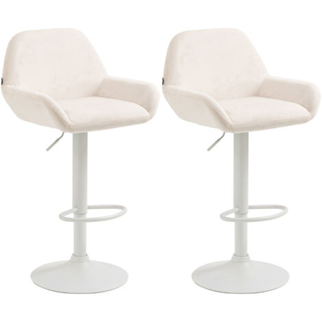 CLP – Ensemble de 2 tabourets de bar Braga – Velours crème – Réglable en hauteur – Pivotant 360° – Repose-pieds confortable – Structure métal blanc (1/5)