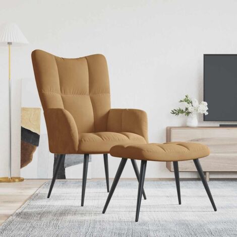Chaise de relaxation avec tabouret Marron Velours vidaXL