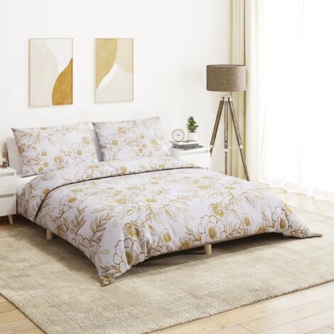 Ensemble de housse de couette blanc et marron 140x200 cm Coton vidaXL