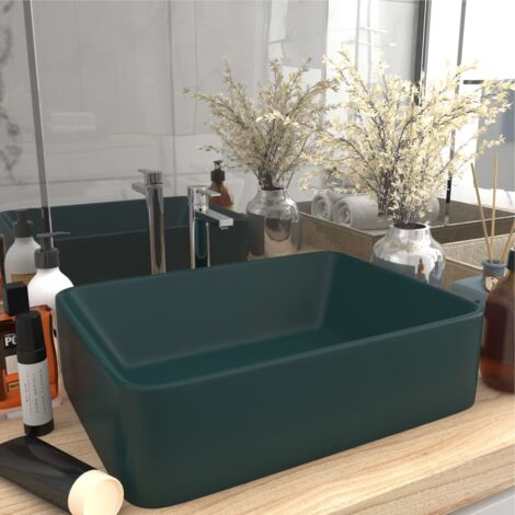 Vidaxl – Vasque à poser céramique vert foncé mat 41x30x12 cm – Installation au-dessus du comptoir – Design élégant et facile à nettoyer