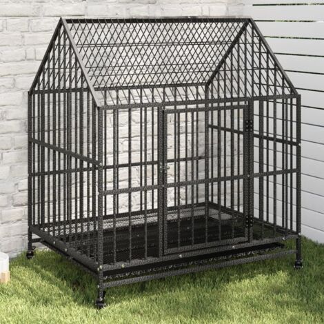 Vidaxl – Cage pour chien avec roues – Acier galvanisé noir – Dimensions 100x77x115 cm – Capacité 50 kg – Accès facile avec porte verrouillable