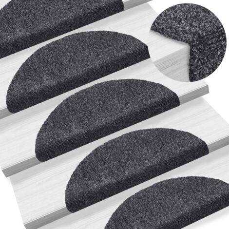 Vidaxl – Tapis d'escalier auto-adhésifs 15 pièces 56 x 17 cm – Tissu aiguilleté antidérapant – Lavable et insonorisant – Couleur gris foncé
