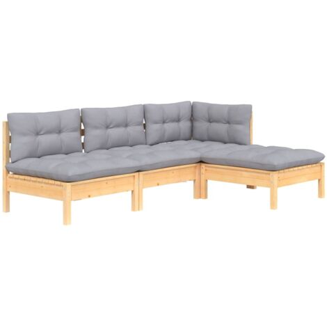 Salon de jardin 4 pcs avec coussins gris Bois de pin vidaXL