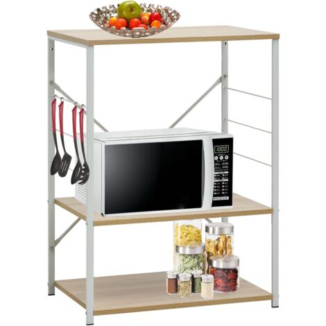 Vidaxl – Armoire à micro-ondes blanc et chêne 60x39,6x79,5 cm – Structure en acier antirouille – 3 étagères pour rangement optimisé (1/6)