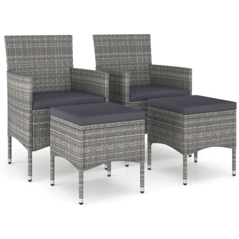 vidaXL 4 Piece Garden Chair and Stool Set Poly Rattan Grey (1/6)