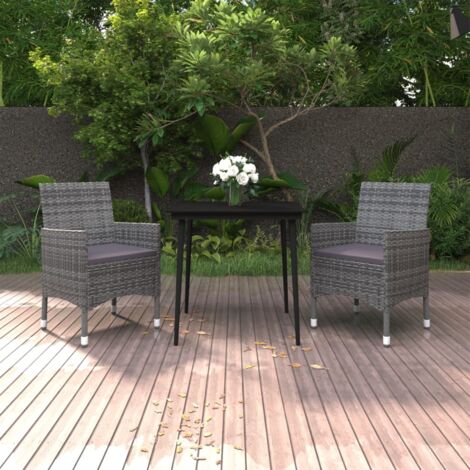 vidaXL Ensemble à manger de jardin coussins 3 pcs Résine tressée Verre (1/5)