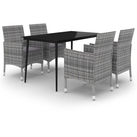 vidaXL 5 Piece Garden Dining Set with Cushions Poly Rattan and Glass (1/5)