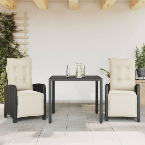 vidaXL 3 Piece Garden Dining Set with Cushions Black Poly Rattan (1/5)