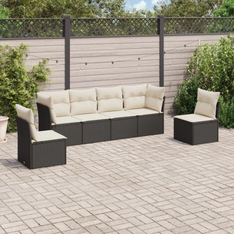 vidaXL 6 Piece Garden Sofa Set with Cushions Black Poly Rattan (1/3)