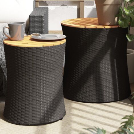 vidaXL Garden Side Tables 2 pcs with Wooden Top Black Poly Rattan (1/5)