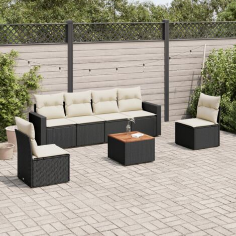 vidaXL 7 Piece Garden Sofa Set with Cushions Black Poly Rattan (1/3)