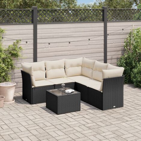 vidaXL 6 Piece Garden Sofa Set with Cushions Black Poly Rattan (1/3)