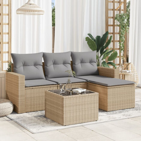 vidaXL 5 Piece Garden Sofa Set with Cushions Beige Poly Rattan (1/4)