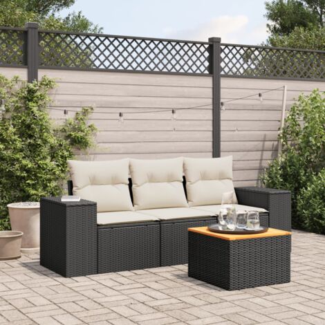 vidaXL 4 Piece Garden Sofa Set with Cushions Black Poly Rattan (1/3)