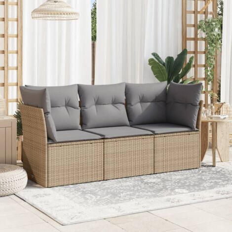vidaXL 3 Piece Garden Sofa Set with Cushions Beige Poly Rattan (1/3)