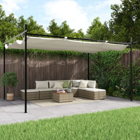 Vidaxl – Pergola rétractable crème 395x292x230 cm – Structure en aluminium et acier – Toile polyester résistante aux UV – Pour espaces extérieurs (1/5)