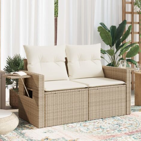 vidaXL Garden Sofa with Cushions 2-Seater Beige Poly Rattan (1/5)