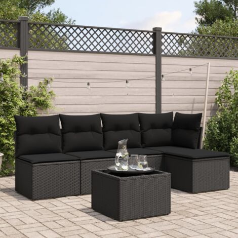 vidaXL 6 Piece Garden Sofa Set with Cushions Black Poly Rattan (1/3)