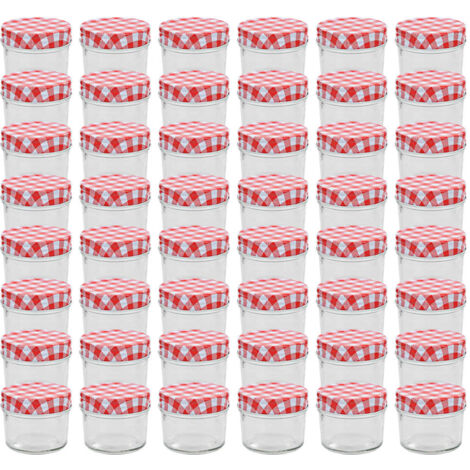 Vidaxl – Lot de 48 pots à confiture en verre 110 ml – Couvercles rouge et blanc – Dimensions 7 x 6 cm – Conservation optimale des aliments