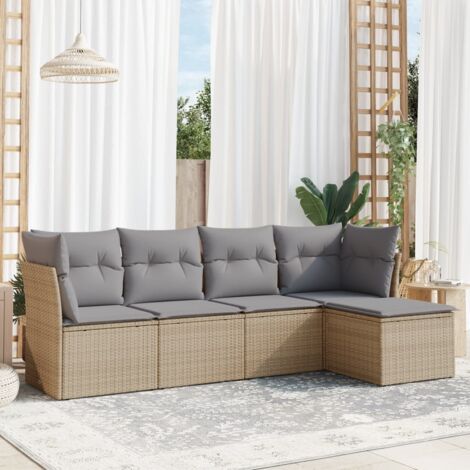 vidaXL 5 Piece Garden Sofa Set with Cushions Beige Poly Rattan (1/3)