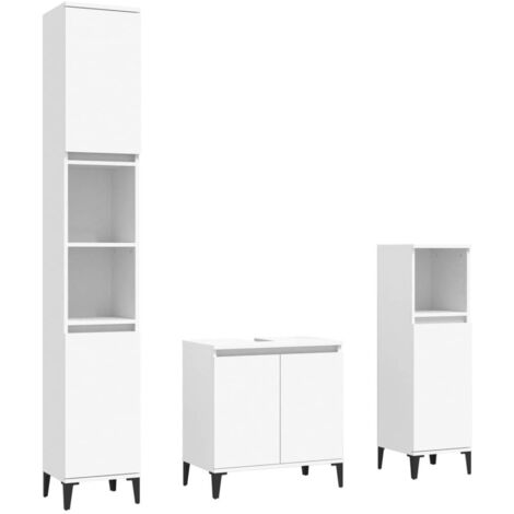 Vidaxl – Ensemble de meubles de salle de bain 3 pcs blanc – Armoire de lavabo 58x33x60 cm – Armoires sur pied S et L – Bois d'ingénierie et métal