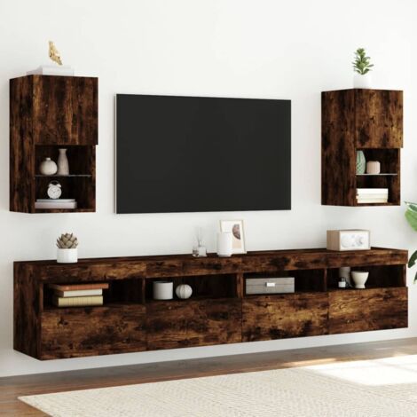 vidaXL 2 Piece TV Cabinet Set with LED Lights Smoked Oak 30,5x30x60 cm