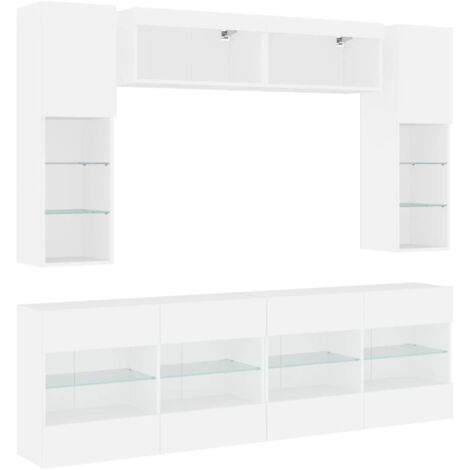 Vidaxl – Meuble TV mural 6 pièces avec lumières LED RGB – Bois d'ingénierie blanc – Grand espace de rangement – Design contemporain (1/5)