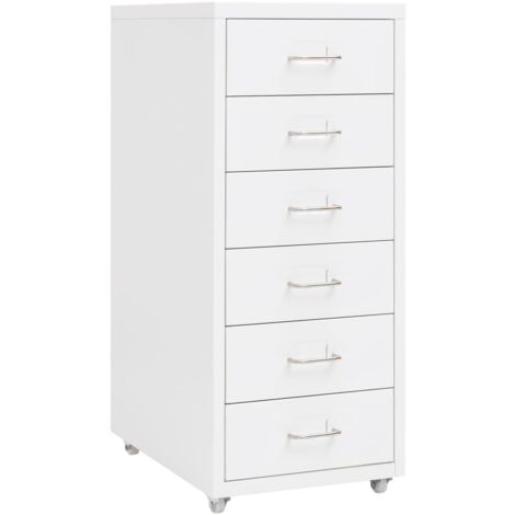 Vidaxl – Classeur mobile blanc 28x41x69 cm – Métal avec 6 tiroirs – Capacité 35 kg – Roues pour déplacement facile - vidaXL94814 (1/5)