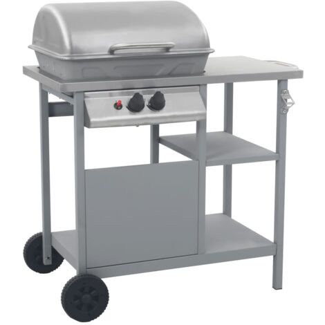 vidaXL Gas BBQ Grill with 3-layer Side Table Silver (FR/BE/IT/UK/NL only)