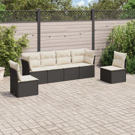 vidaXL 6 Piece Garden Sofa Set with Cushions Black Poly Rattan (1/3)