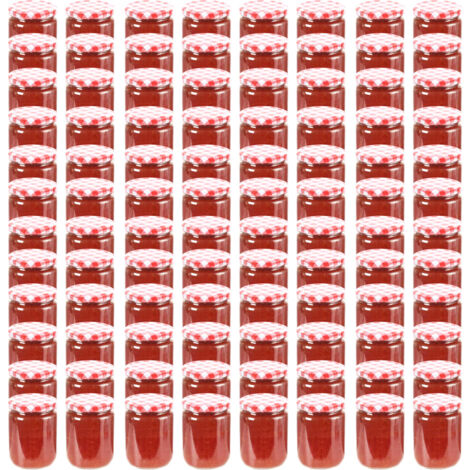 Vidaxl – Lot de 96 pots à confiture en verre 230 ml – Couvercles blanc et rouge – Dimensions 6,5 x 9 cm – Conservation optimale des aliments